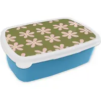 MuchoWow Broodtrommel Blauw - Lunchbox Bloem - Modern - Groen - Brooddoos 18x12x6 cm - Brood lunch box - Broodtrommels voor kinderen en volwassenen