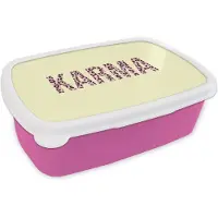 MuchoWow Broodtrommel Roze - Lunchbox Karma - Luipaardprint - Geel - Brooddoos 18x12x6 cm - Brood lunch box - Broodtrommels voor kinderen en volwassenen
