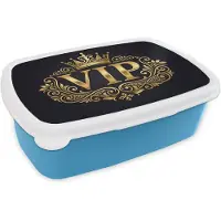 MuchoWow Broodtrommel Blauw - Lunchbox VIP - Kroon - Goud - Brooddoos 18x12x6 cm - Brood lunch box - Broodtrommels voor kinderen en volwassenen