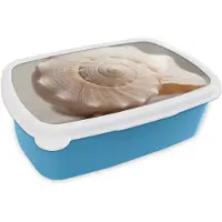 MuchoWow Broodtrommel Blauw - Lunchbox Schelp - Detail - Beige - Brooddoos 18x12x6 cm - Brood lunch box - Broodtrommels voor kinderen en volwassenen