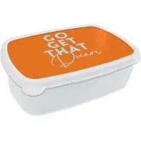 MuchoWow Broodtrommel Wit - Lunchbox Oranje - Blauw - Go get that dream - Brooddoos 18x12x6 cm - Brood lunch box - Broodtrommels voor kinderen en volwassenen