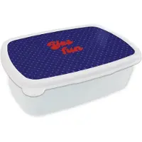 MuchoWow Broodtrommel Wit - Lunchbox Yes fun - Rood - Blauw - Stippen - Brooddoos 18x12x6 cm - Brood lunch box - Broodtrommels voor kinderen en volwassenen