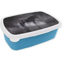 MuchoWow Broodtrommel Blauw - Lunchbox Paard - Magisch - Zwart - Brooddoos 18x12x6 cm - Brood lunch box - Broodtrommels voor kinderen en volwassenen