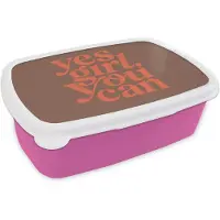 MuchoWow Broodtrommel Roze - Lunchbox Yes girl you can - Oranje - Bruin - Brooddoos 18x12x6 cm - Brood lunch box - Broodtrommels voor kinderen en volwassenen