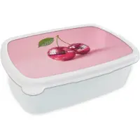 MuchoWow Broodtrommel Wit - Lunchbox Disco - Kersen - Roze - Brooddoos 18x12x6 cm - Brood lunch box - Broodtrommels voor kinderen en volwassenen