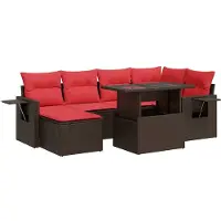 vidaXL 7-delige Loungeset met kussens poly rattan acacia bruin
