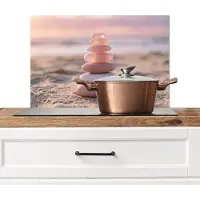 KitchenYeah Spatscherm keuken 60x40 cm - Kookplaat achterwand Stenen - Zand - Roze - Muurbeschermer - Spatwand fornuis - Hoogwaardig aluminium