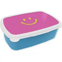 MuchoWow Broodtrommel Blauw - Lunchbox Smiley - Vrolijk - Roze - Brooddoos 18x12x6 cm - Brood lunch box - Broodtrommels voor kinderen en volwassenen