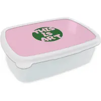 MuchoWow Broodtrommel Wit - Lunchbox This is art - Tekst - Cirkel - Groen - Brooddoos 18x12x6 cm - Brood lunch box - Broodtrommels voor kinderen en volwassenen
