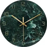 IvoQ Wandklok 30 cm - Stil Uurwerk - Groen Marmerlook & Goud - Luxe Glazen Design