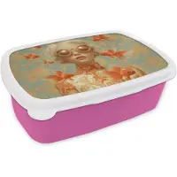 MuchoWow Broodtrommel Roze - Lunchbox Goudvissen - Oranje - Vrouw - Blond - Brooddoos 18x12x6 cm - Brood lunch box - Broodtrommels voor kinderen en volwassenen