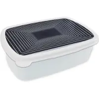 MuchoWow Broodtrommel Wit - Lunchbox Lijnen - Hypnotiserend - Zwart - Brooddoos 18x12x6 cm - Brood lunch box - Broodtrommels voor kinderen en volwassenen