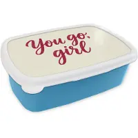 MuchoWow Broodtrommel Blauw - Lunchbox you go girl - Rood - Wit - Brooddoos 18x12x6 cm - Brood lunch box - Broodtrommels voor kinderen en volwassenen