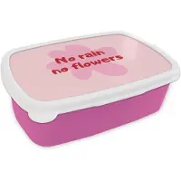 MuchoWow Broodtrommel Roze - Lunchbox No rain no flowers - Bloem - Roze - Brooddoos 18x12x6 cm - Brood lunch box - Broodtrommels voor kinderen en volwassenen