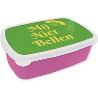 MuchoWow Broodtrommel Roze - Lunchbox Mij niet bellen - Telefoon - Groen - Brooddoos 18x12x6 cm - Brood lunch box - Broodtrommels voor kinderen en volwassenen