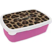 MuchoWow Broodtrommel Roze - Lunchbox Luipaardprint - Bruin - Courage - Sierlijk - Brooddoos 18x12x6 cm - Brood lunch box - Broodtrommels voor kinderen en volwassenen