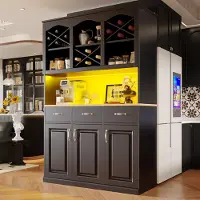 HAUSS SPOLE Dressoir - Keukenkast Met LED En Appbediening - 3 Deuren 3 Lades - Anti-Kantel En Magneetsluiting - MDF - 120x40x180 cm - Zwart