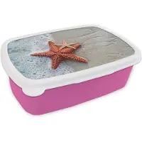 MuchoWow Broodtrommel Roze - Lunchbox Zeester - Strand - Zee - Brooddoos 18x12x6 cm - Brood lunch box - Broodtrommels voor kinderen en volwassenen