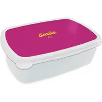 MuchoWow Broodtrommel Wit - Lunchbox Smile - Stippen - Geel - Smiley - Roze - Brooddoos 18x12x6 cm - Brood lunch box - Broodtrommels voor kinderen en volwassenen