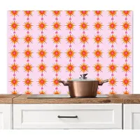 KitchenYeah Spatscherm keuken 120x80 cm - Kookplaat achterwand Zon - Motief - Roze - Muurbeschermer - Spatwand fornuis - Hoogwaardig aluminium