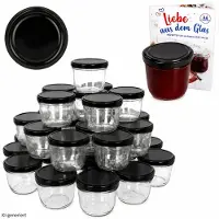 MamboCat Set van 100 bekers 230 ml jampot inmaakpot Inmaakpot Naar 82 zwart deksel incl. Diamant-Zucker Gelierzauber receptenboekje