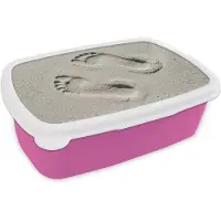 MuchoWow Broodtrommel Roze - Lunchbox Voeten - Zand - Zee - Brooddoos 18x12x6 cm - Brood lunch box - Broodtrommels voor kinderen en volwassenen
