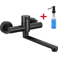 CECIPA MAX - Keukenkraan voor wandmontage Waterkraan - Met Zeepdispenser 300ML - 360° draaibaar Eengreepsmengkraan voor wandmontage - Zwart