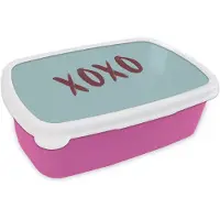 MuchoWow Broodtrommel Roze - Lunchbox XOXO - Blauw - Rood - Brooddoos 18x12x6 cm - Brood lunch box - Broodtrommels voor kinderen en volwassenen