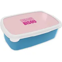 MuchoWow Broodtrommel Blauw - Lunchbox Bisou - Roze - Minimalistisch - Brooddoos 18x12x6 cm - Brood lunch box - Broodtrommels voor kinderen en volwassenen