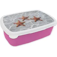 MuchoWow Broodtrommel Roze - Lunchbox Zeesterren - Water - Helder - Brooddoos 18x12x6 cm - Brood lunch box - Broodtrommels voor kinderen en volwassenen