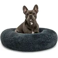 Lionto Donut hondenbed, zacht pluche & verhoogde rand 70 cm donkergrijs
