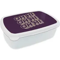 MuchoWow Broodtrommel Wit - Lunchbox Oh hi - Paars - 3D - Brooddoos 18x12x6 cm - Brood lunch box - Broodtrommels voor kinderen en volwassenen