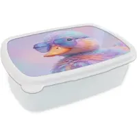 MuchoWow Broodtrommel Wit - Lunchbox Eend - bril - Pastel - Brooddoos 18x12x6 cm - Brood lunch box - Broodtrommels voor kinderen en volwassenen