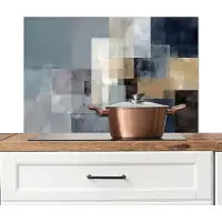 KitchenYeah Spatscherm keuken 80x55 cm - Kookplaat achterwand Rechthoeken - Abstract - Blauw - Muurbeschermer - Spatwand fornuis - Hoogwaardig aluminium