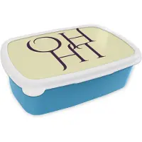 MuchoWow Broodtrommel Blauw - Lunchbox Oh hi - Geel - Monogram - Brooddoos 18x12x6 cm - Brood lunch box - Broodtrommels voor kinderen en volwassenen