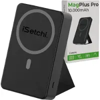 ISetchi MagSafe powerbank 12000 mAh - Klein Formaat - Magnetisch & Draadloos - Externe Batterij - Draagbare Lader - Noodpakket - Geschikt voor Apple iPhone 12/13/14/15/16 - Zwart