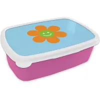 MuchoWow Broodtrommel Roze - Lunchbox Bloem - Smiley - Kleurrijk - Brooddoos 18x12x6 cm - Brood lunch box - Broodtrommels voor kinderen en volwassenen