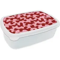 MuchoWow Broodtrommel Wit - Lunchbox Modern - Abstract - Rood - Brooddoos 18x12x6 cm - Brood lunch box - Broodtrommels voor kinderen en volwassenen