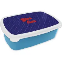 MuchoWow Broodtrommel Blauw - Lunchbox Yes fun - Rood - Blauw - Stippen - Brooddoos 18x12x6 cm - Brood lunch box - Broodtrommels voor kinderen en volwassenen
