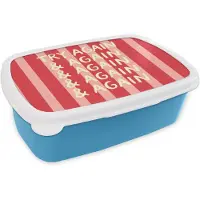 MuchoWow Broodtrommel Blauw - Lunchbox Strepen - Rood - Try again - Brooddoos 18x12x6 cm - Brood lunch box - Broodtrommels voor kinderen en volwassenen