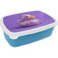MuchoWow Broodtrommel Blauw - Lunchbox Disco - Eend - Paars - Brooddoos 18x12x6 cm - Brood lunch box - Broodtrommels voor kinderen en volwassenen