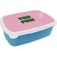 MuchoWow Broodtrommel Blauw - Lunchbox Yes fun - Groen - Roze - Brooddoos 18x12x6 cm - Brood lunch box - Broodtrommels voor kinderen en volwassenen