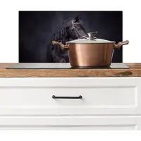 KitchenYeah Spatscherm keuken 70x30 cm - Kookplaat achterwand Portret - Paard - Donker - Muurbeschermer - Spatwand fornuis - Hoogwaardig aluminium