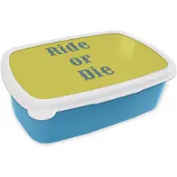 MuchoWow Broodtrommel Blauw - Lunchbox Ride or die - Geel - Blauw - Brooddoos 18x12x6 cm - Brood lunch box - Broodtrommels voor kinderen en volwassenen