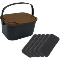 Practic Mini Bini - Prullenbak - Bioafvalbak - inhoud 4,5 liter - 5 filters - Zwart met bruin deksel