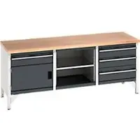 Bott cubio box-type werkbank met 4 laden, beuken multiplex blad, B 2000 x D 750 x H 840 mm, lichtgrijs/antraciet