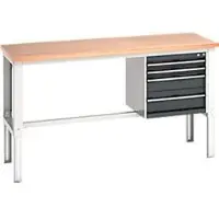 Bott werktafel, handmatig in hoogte verstelbaar, beuken multiplex blad, B 2000 x D 750 x H 740-1140 mm, tot 600 kg, lichtgrijs/antracietgrijs