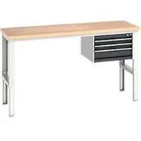 Bott cubio werkbank, handmatig in hoogte verstelbaar, beuken multiplex blad, B 2000 x H 740-1140 mm, draagvermogen 600 kg, 3 laden, antraciet/lichtgrijs RAL 7035