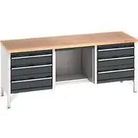 Bott Cubio werkbank, beuken multiplex blad, B 2000 x D 750 x H 840 mm, tot 600 kg, lichtgrijs/antraciet