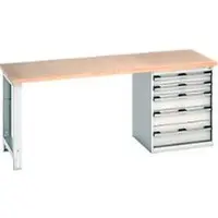 Bott cubio werkbank, met ladekast, beuken multiplex blad, B 2000 x D 750 x H 840 mm, draagvermogen 700 kg, lichtgrijs RAL 7035
